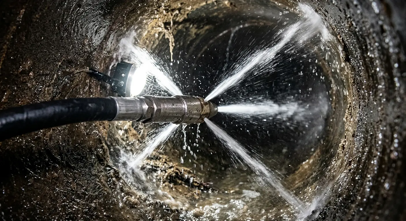 High-pressure hydro jetting nozzle cleaning sewer pipe for Storm Drain Cleaning in Maumee
